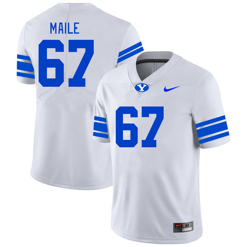 Men #67 Brooks Maile BYU Cougars College Football Jerseys Stitched-White - Click Image to Close